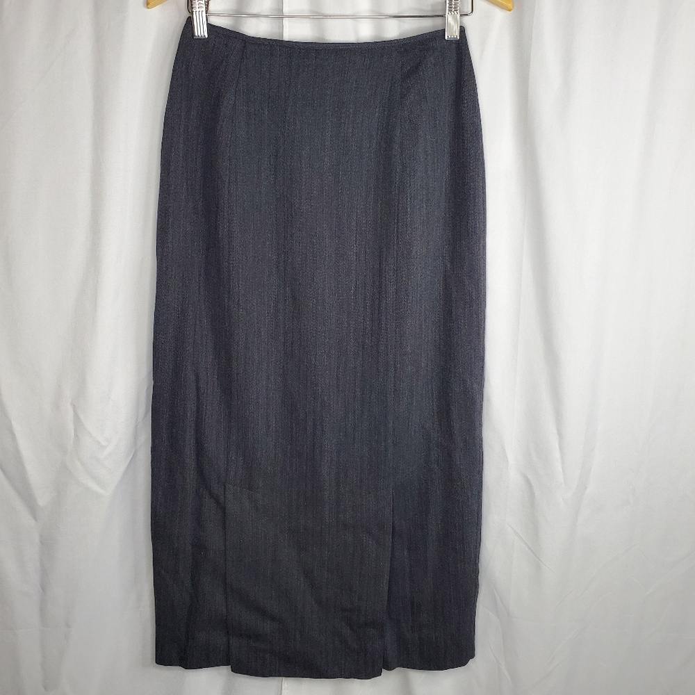 ♡ Vintage Dana Buchman Dark Gray 100% Wool Midi Pencil Skirt Size 6